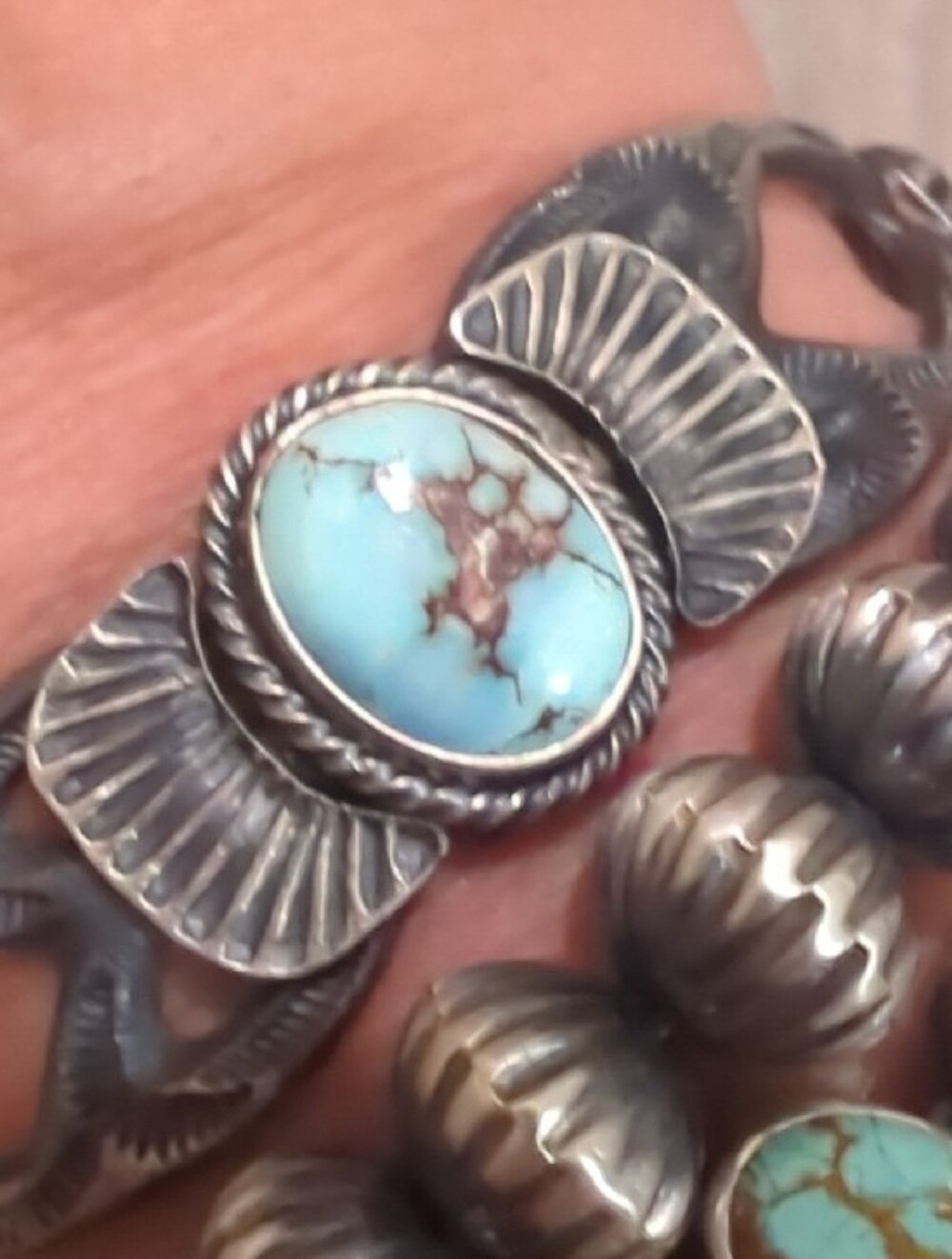 Navajo Golden Hills Turquoise Sterling Silver Cuff Bracelet - Picture 13 of 16